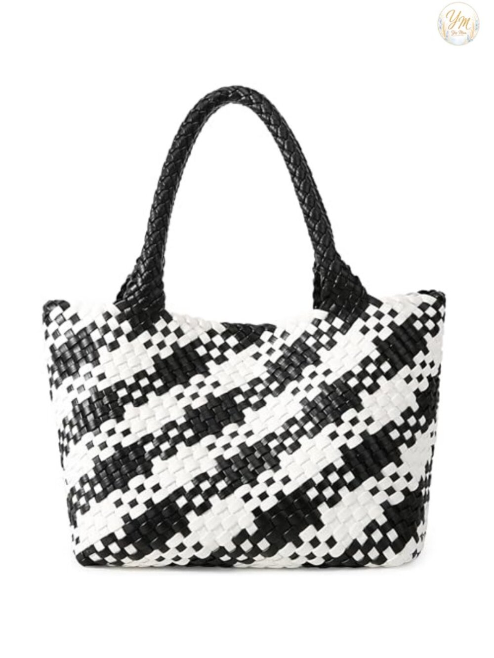 Woven Top Handle Tote Bag Vegan Leather Handbag with Clutch